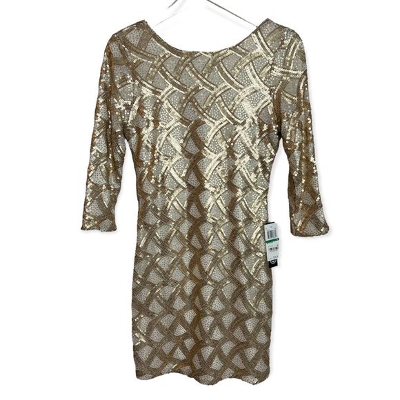 New As U Wish All Over Gold and Cream Sequin Dress Women's Large - Picture 2 of 12